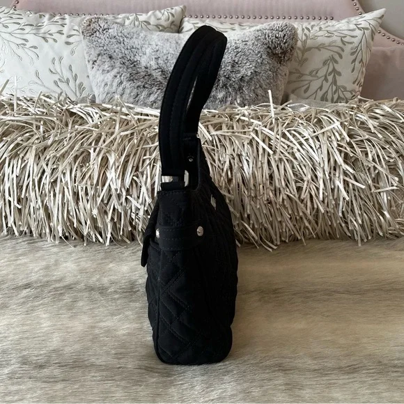VERA BRADLEY Black Quilted Microfiber Satchel Shoulder Bag East West Zipper Y2K - Picture 8 of 13